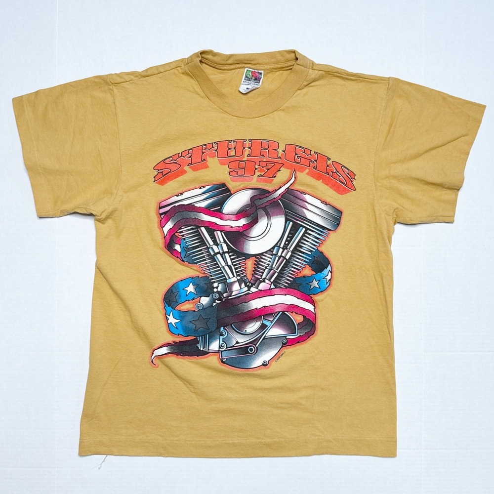 Vintage 1997‎ Sturgis Black Hills Rally T-Shirt Mens Size M Yellow Single Stitch